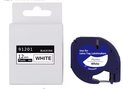 Ruban pour Étiqueteuse Compatible avec Dymo LetraTag Ruban Plastique 12mm x 4m