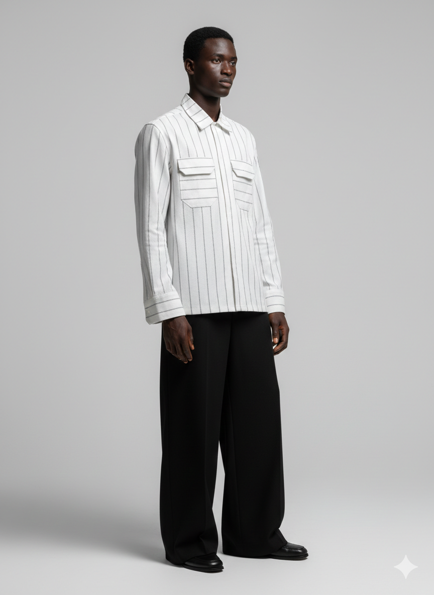 Chemise Homme Blanche Rayée Manches Longues