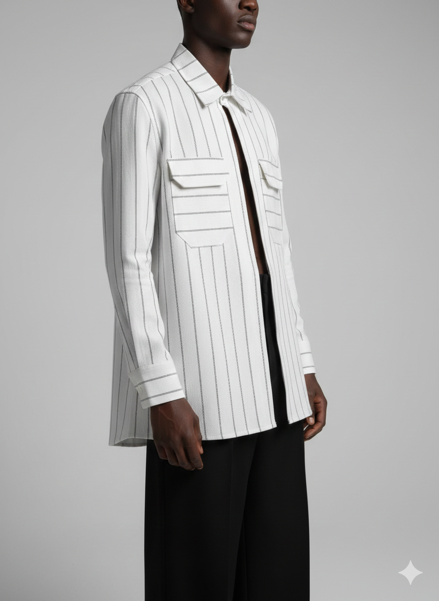 Chemise Homme Blanche Rayée Manches Longues