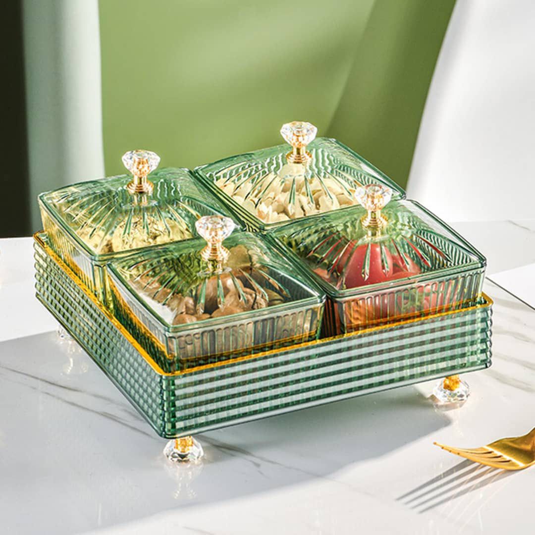 Plateau décoratif en verre avec couvercles
