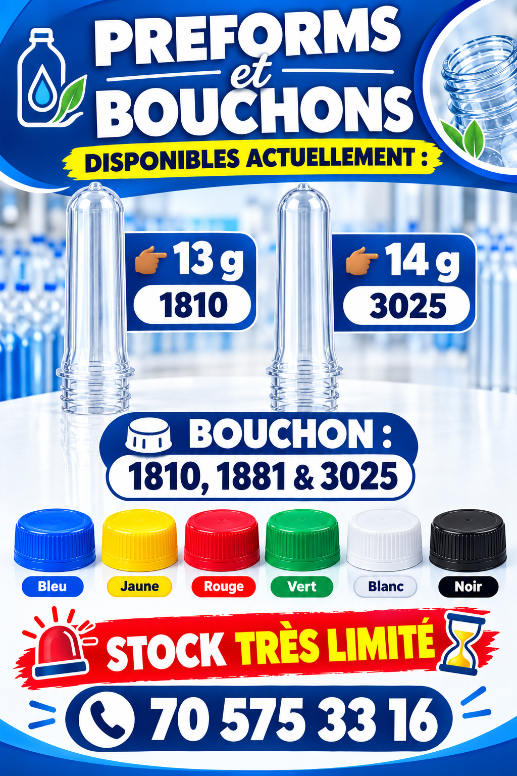 Preforms & Bouchons Disponibles