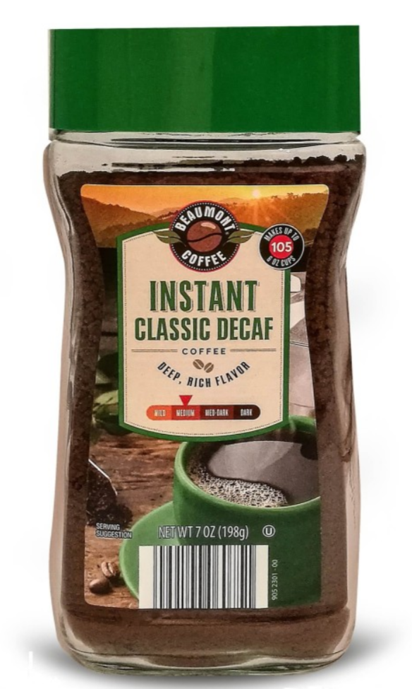 Café instantané décaféiné classique Beaumont 227 g & 198 g lyophilisé