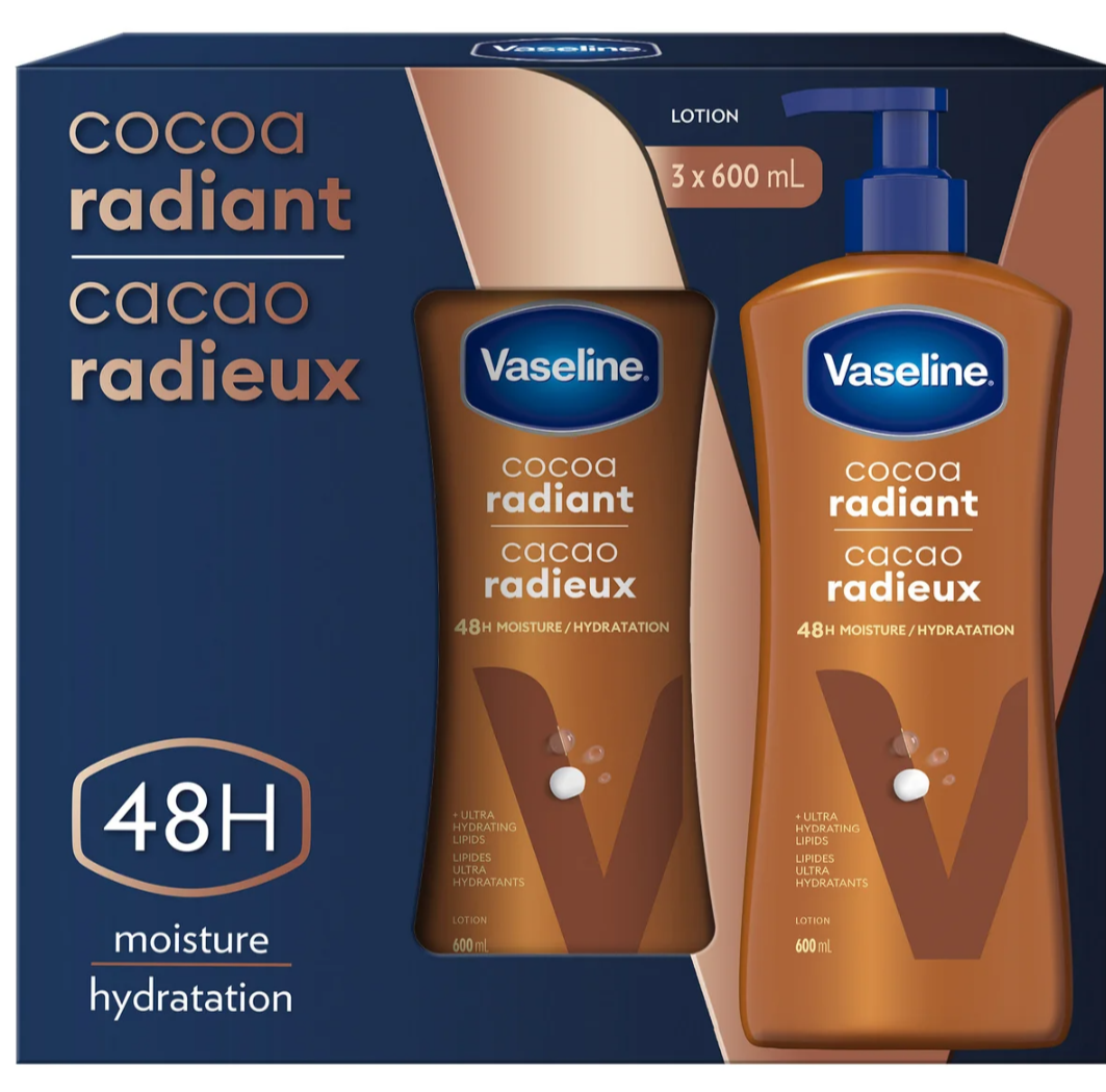 Pack de 03 lotions corporelles Vaseline Intensive Care Cocoa Radiant de 600 ml.