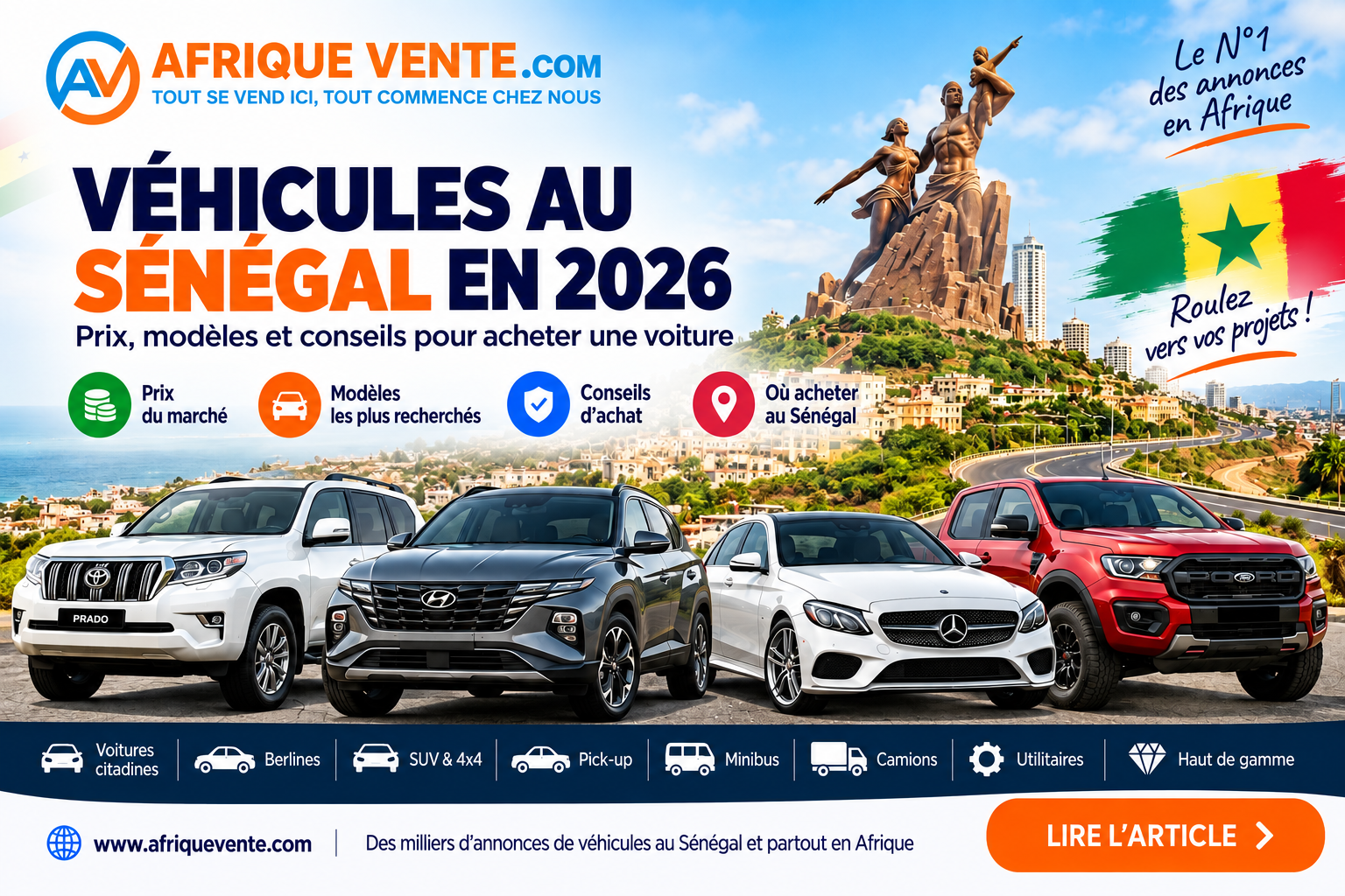 Véhicules au Sénégal en 2026 : prix, modèles et conseils pour acheter une voiture